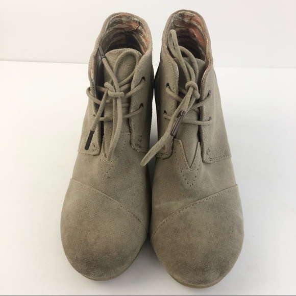 Toms Taupe Desert Wedge Suede Leather Laced Bootie 8 - Picture 6 of 10
